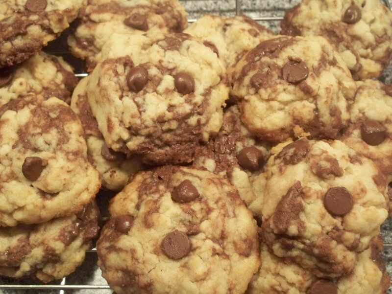A pile of chunky chocolate chip cookies (stock photo)